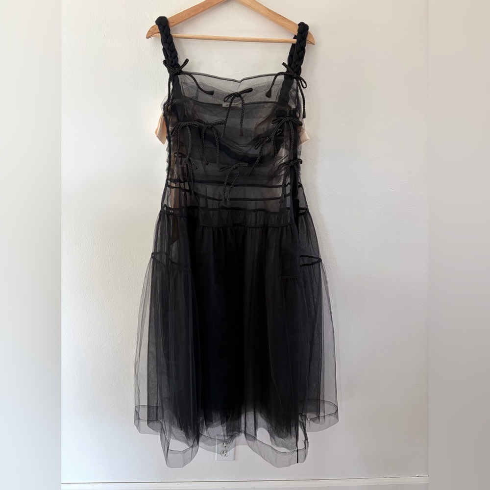 Sandy Liang Monchi Sheer Tulle Bow Midi Dress Size 4 - Picture 3 of 10